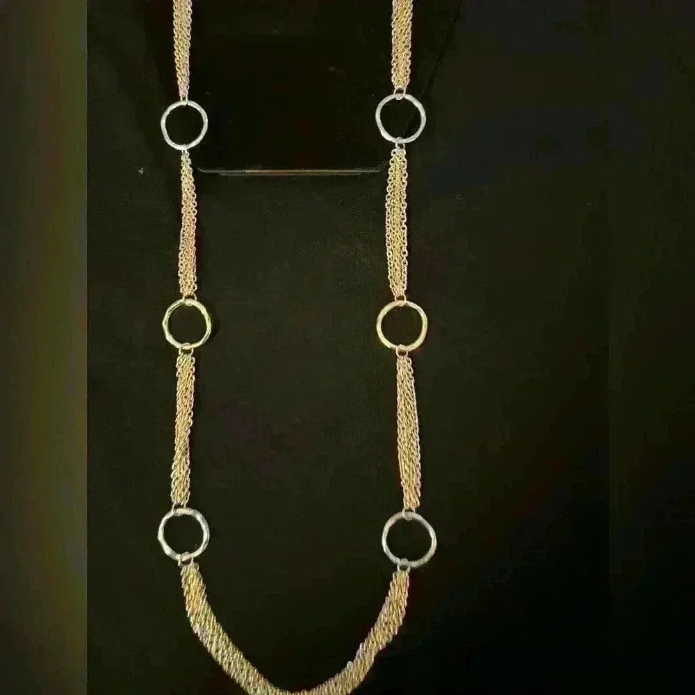 Gold Tone Multi Strand Necklace Circle...